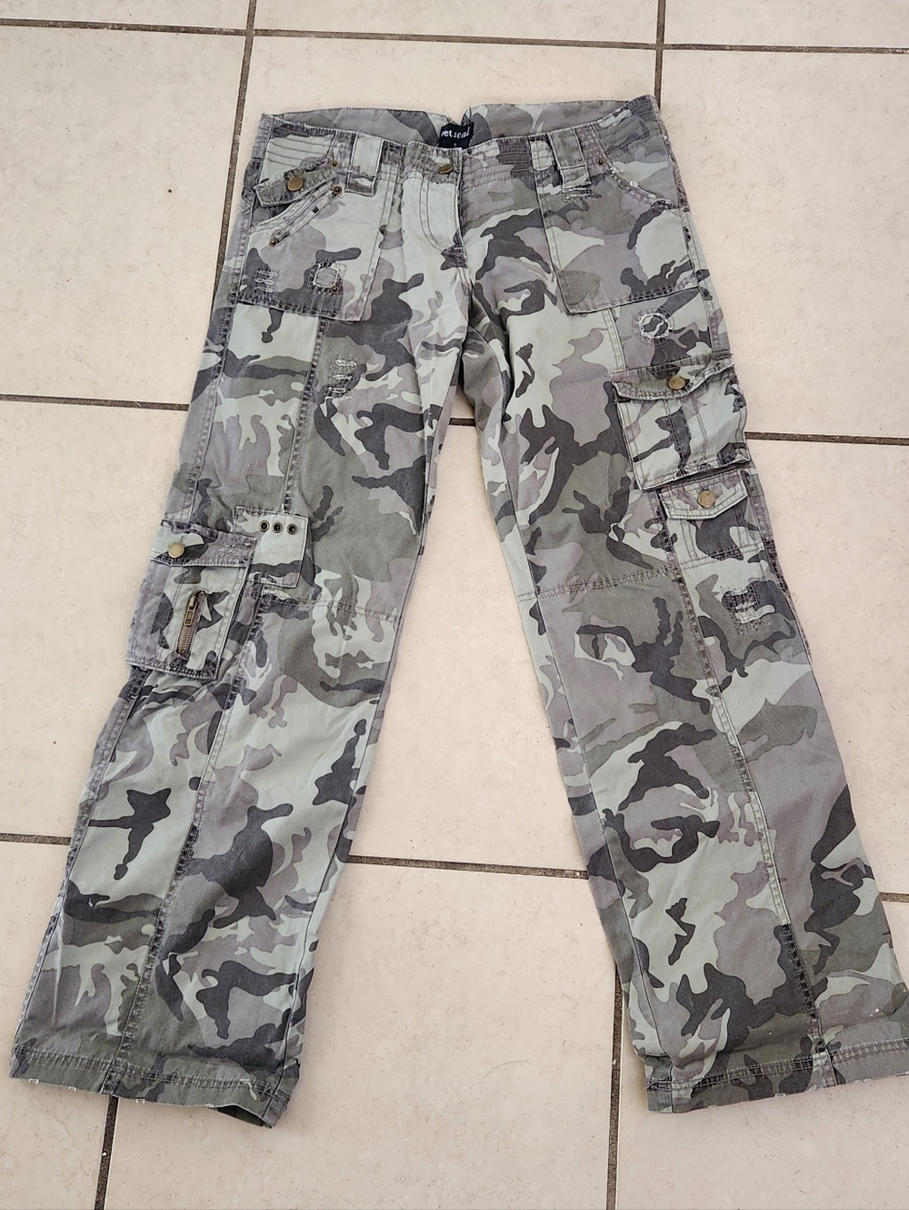 WET SEAL Camo Cargo Pants Womens Military Y2K Utility Grunge Indie Lrg